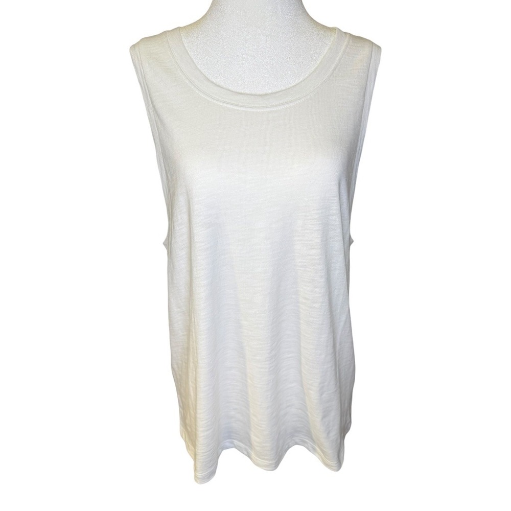 J. Crew Girlfriend Tank Top White Ribbed Crew Neck Sleeveless Size Large NWT